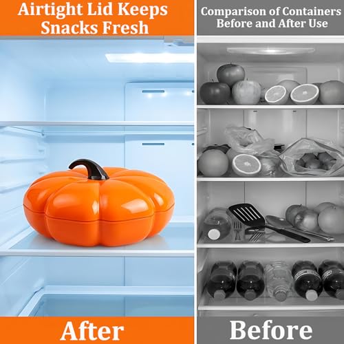 Pumpkin Divided Serving Tray with Lid - Orange Fall Themed Snack Platter, 4 Compartments, BPA-Free Halloween Party Decor