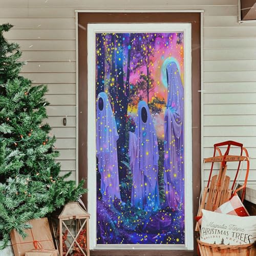 Halloween Ghost Forest Door Cover - Party Decoration, 79x35 Inch, Variation 8