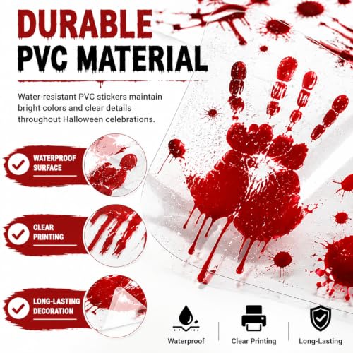 Halloween Bloody Handprint Window Clings - 9 Sheets Spooky Party Decor