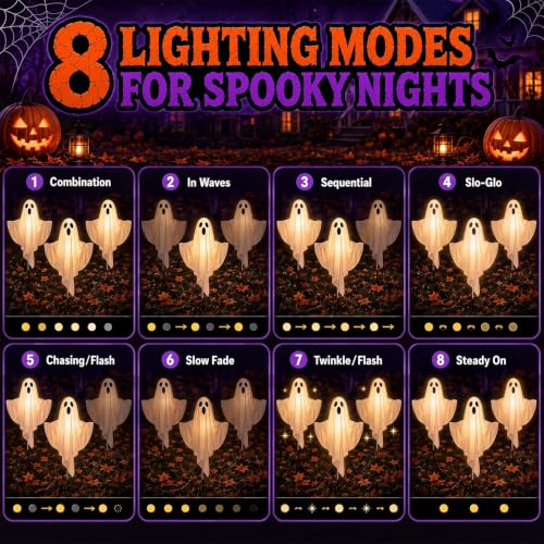 Solar Ghost Decorations Outdoor Lights 3 Pack - Spooky Yard & Garden Halloween Decor