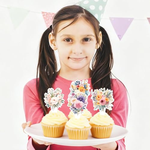 Wildflower Baby in Bloom Floral Cupcake Toppers - 40 Pack, Ready to Use