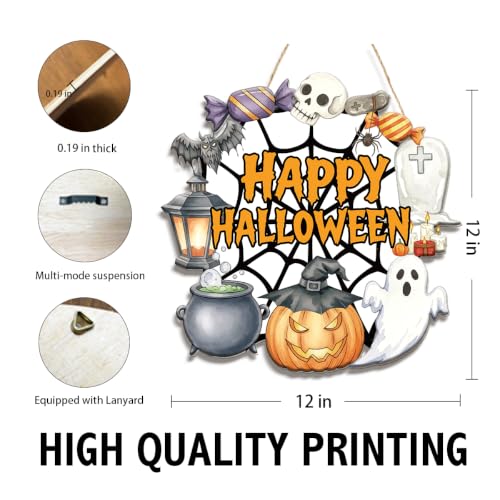 Happy Halloween Spiderweb Wooden Door Sign - Multicolor 01 Halloween Wall Art