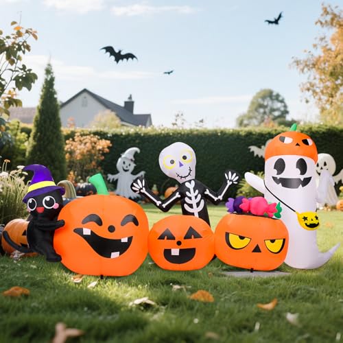 Halloween Inflatable Yard Decor - 8.8 FT Outdoor Blow-Ups with Treat Bag & Crew - Pumpkin Variation