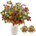 Artificial Maple Leaves Branches - Fall Decor for Thanksgiving & Halloween, 17.7in, Green-Yellow-Red