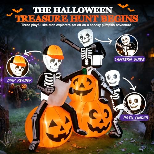 5FT Skeleton Inflatable Halloween Outdoor Decoration with Pumpkins and LED Lights