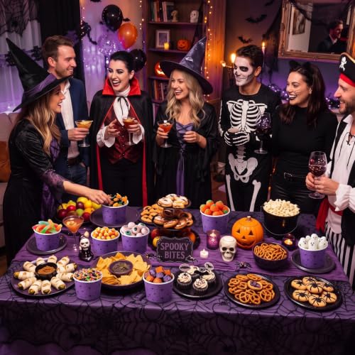 Purple Halloween Spider Web Snack Cups, 9 oz Disposable Paper Cups - 60 Pack