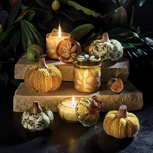 Small Golden Harvest Fabric Pumpkin - Fall Decor for Mantel & Tabletop, Autumn Halloween Halloween Decorations
