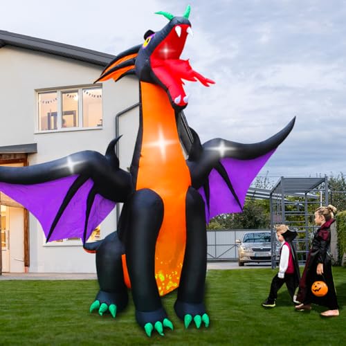 12FT Halloween Inflatable Fire & Ice Dragon Outdoor Decoration with LED Lights