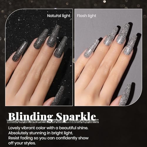 Black Glitter Gel Nail Polish 15ML Reflective Nail Polish for Nails