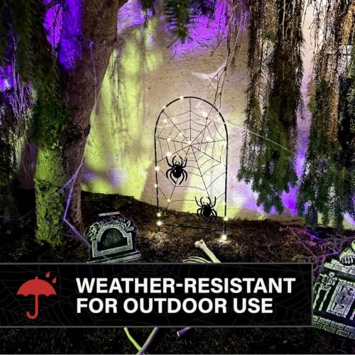 Lighted Metal Spiderweb Halloween Decoration with Stake & Battery Power