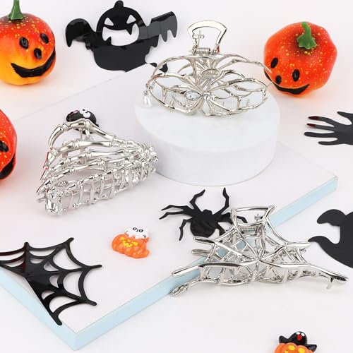 Silver Spider Hair Claw Clips - Gothic Hair Accessories for Women - 3 Pack