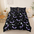 Purple Bat Halloween Duvet Cover Set - Moon Stars Galaxy Bedding, Queen Variation 13