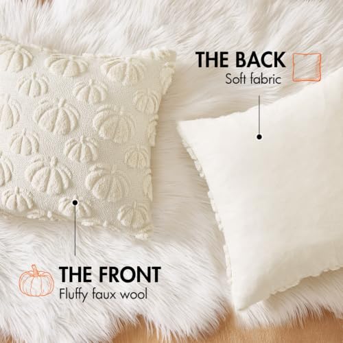 Cream White Fall Decor Pillow Covers 20x20 Set of 2 Pumpkin Embroidered
