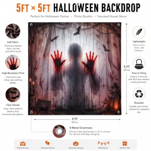 Halloween Window Door Cover Horror Curtain 5x5 ft - Spooky Holiday Decor
