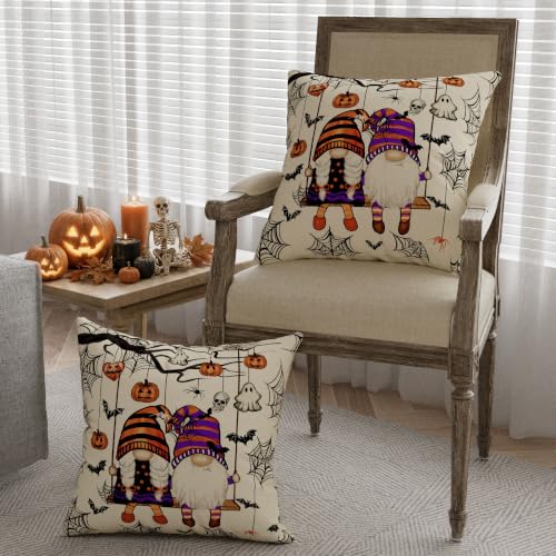 Gnome Ghost Bat Halloween Throw Pillow Cover 20x20 Inches - Home Decor - Pack of 1