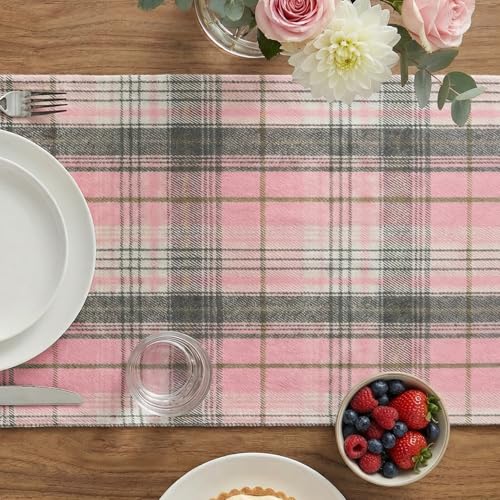 Pink Grey Farmhouse Table Runner 13x120 Inch Spring Holiday Kitchen Decor