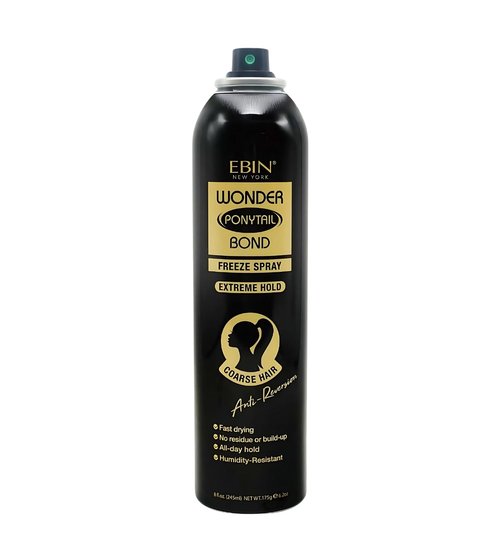 EBIN NEW YORK Wonder Ponytail Bond Freeze Spray Extreme Firm Hold - Coarse Hair 8oz/ 245ml | Long Lasting Hold, 24-Hour Frizz Control, Shine Enhancing, Fast-Drying, Lightweight, All Hair Types