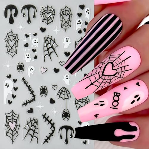 Halloween Nail Stickers Set - Heart Spider Web Design for Nail Art, 6 Sheets