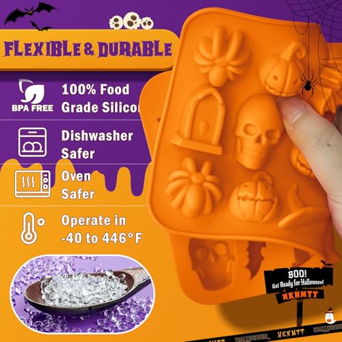 Halloween Silicone Mold 2PCS - Skull Pumpkin Bat Ghost Witch Hat Shapes for Chocolate Candy Gummy