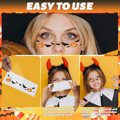 Halloween Freckle Face Tattoos for Kids - 12 Sheets Spooky Designs, Waterproof Party Stickers