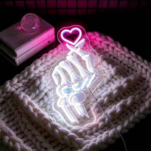 Skeleton Neon Sign for Wall Decor LED Neon Lights - Skeleton Finger Heart Variation