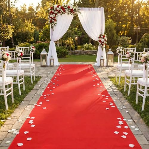 Red Disposable Aisle Runner 4x100 Feet Wedding Ceremony Floor Covering - Round Variation