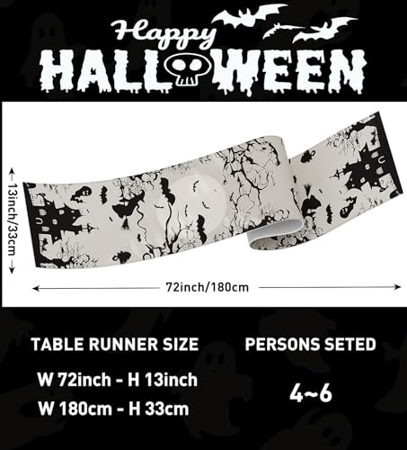 Halloween Ghost Witch Table Runner - 13x72 Inches Spooky Fall Decor - Variation of Halloween-witch Bats / 13"X72"