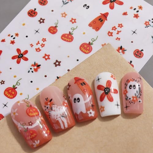 Halloween Nail Stickers Cat Pumpkin Ghost Web 6 Sheets DIY Self-Adhesive Halloween Nail Decals - Style 6