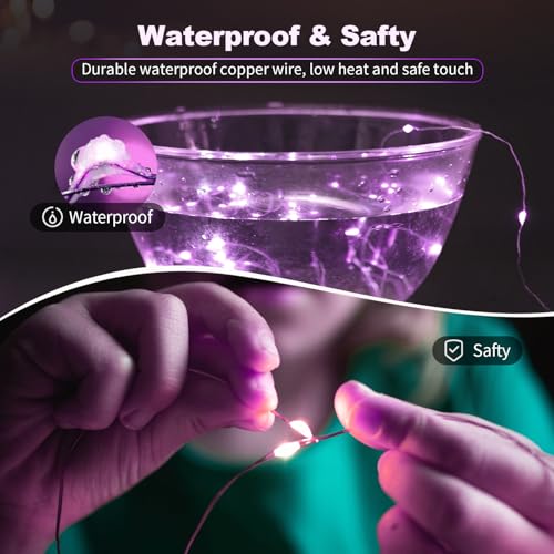 Purple LED Fairy String Lights 7FT Waterproof Battery Operated 3 Modes - 20 Pack