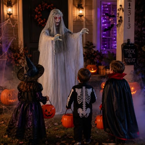 Animated 5.7ft Spooky Ghost Girl Halloween Decoration with Light-Up Eyes