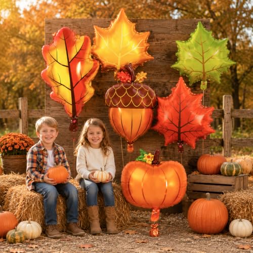 Fall Balloons Set with Maple Leaf Variation - Autumn Foil Balloon Decorations