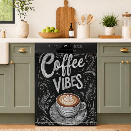 Retro Coffee Dishwasher Magnet Cover 23x26 Inch - Waterproof Kitchen Appliance Decor