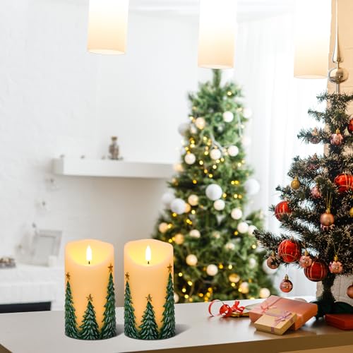 Christmas Tree Flameless Candles with Timer - Ivory, 3D Flickering Wicks
