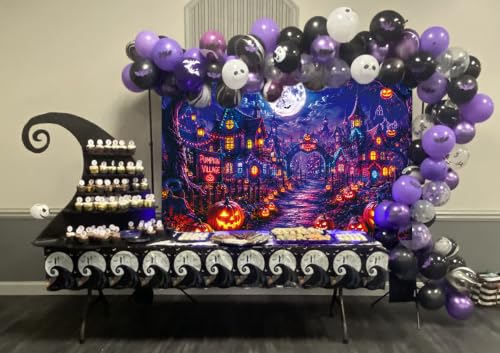 Halloween Pumpkin Village Backdrop 8x6FT Trick or Treat Scene - Fall Photo Background