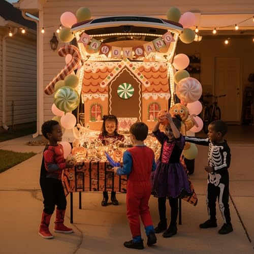 Candy Trunk or Treat Car SUV Decorations Set with String Lights & Banner - Pink & Green