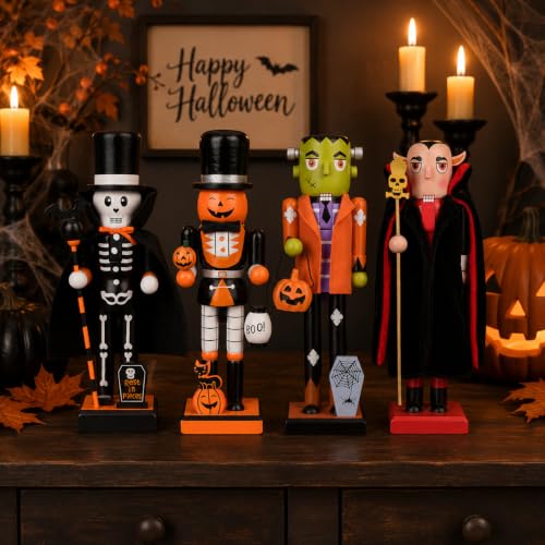 Wooden Skeleton Nutcracker Decor - 10 Inch Halloween Spooky Figurine