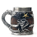 Wooden Barrel Skull Beer Mug 15.8 oz Stainless Steel Liner - Beer Gift
