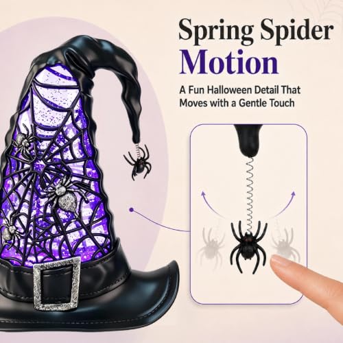 Halloween Snow Globe Lighted Witch Hat Decor - Purple LED Glitter Water Globe - Witch Hat Variation