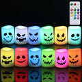 Color Changing Flameless Candles with Remote Timer - Halloween Ghost Face LED Votive Set
