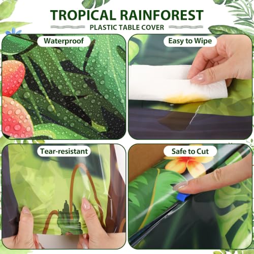 Rainforest Jungle Party Tablecloth Roll - 1200 x 54 Inches, Green Tropical Design