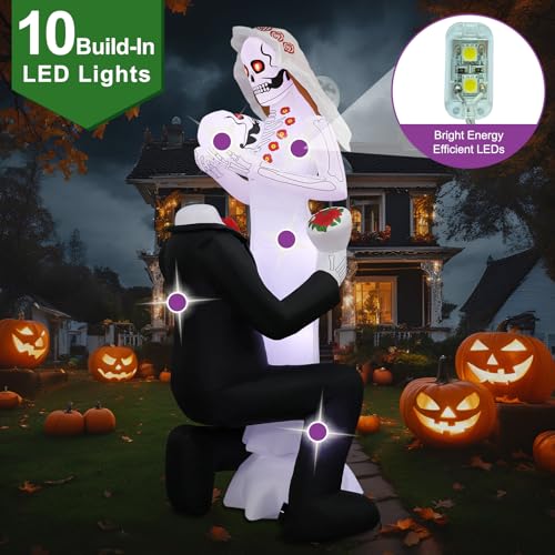 8Ft Tall Skeleton Couple Halloween Inflatable with LED Lights Outdoor Yard Decor