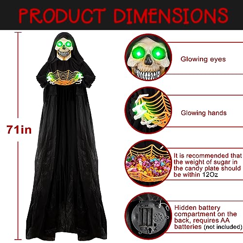71-Inch Halloween Hanging Skeleton Ghost Decoration with Sound & Glow Eyes