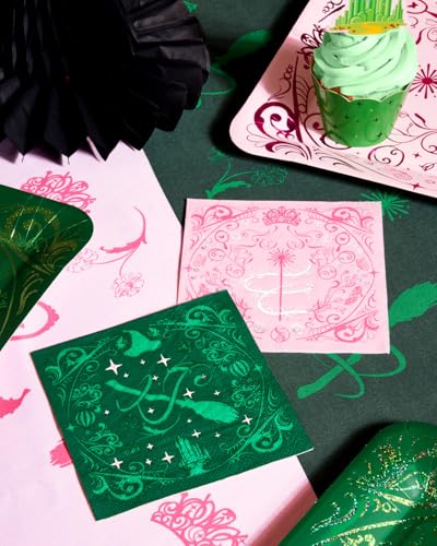 Pink and Green Witch Paper Napkins 5x5 Inch 24 Pack - Magical Party Decor