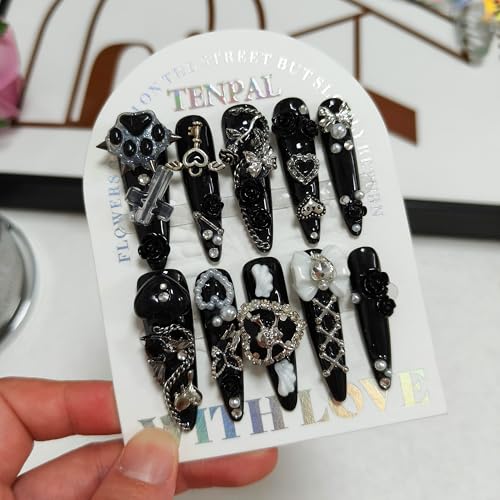 Black Dog Paw Gothic Press-On Nails - Long Stiletto, XS Variation #076