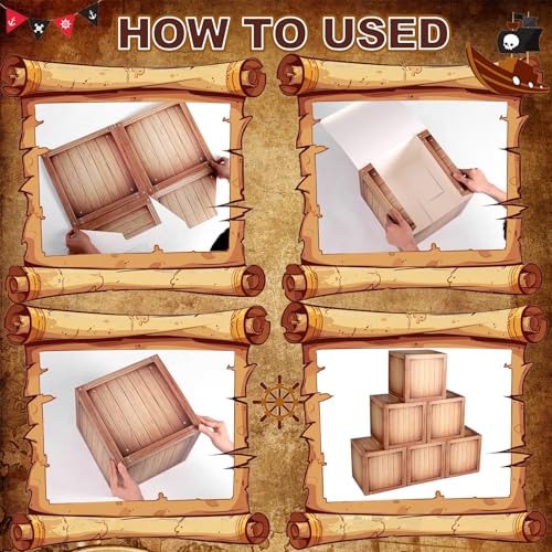 Pirate Party Decorations Wood Box Set - 8 Pack Pirate Treasure Chests
