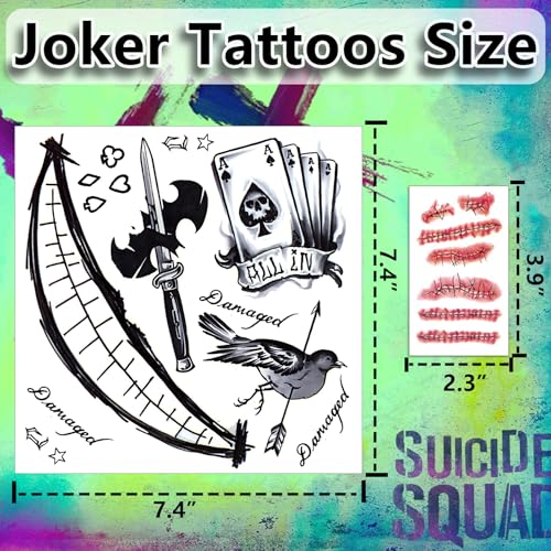 Joker Temporary Tattoos Set 14 Sheets Halloween Cosplay Costume Accessories - Joker Variation of THIS listing