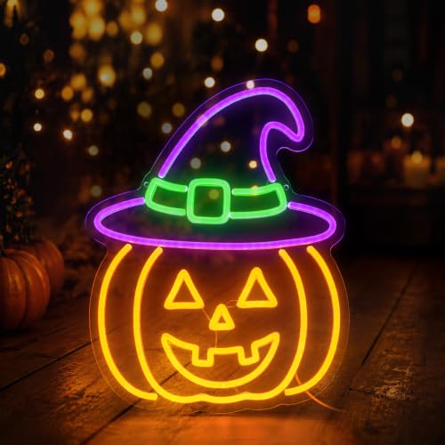 Halloween Neon Sign - Pumpkin LED Witch Hat Jack-o'-Lantern Light Decor - Variation of THIS listing