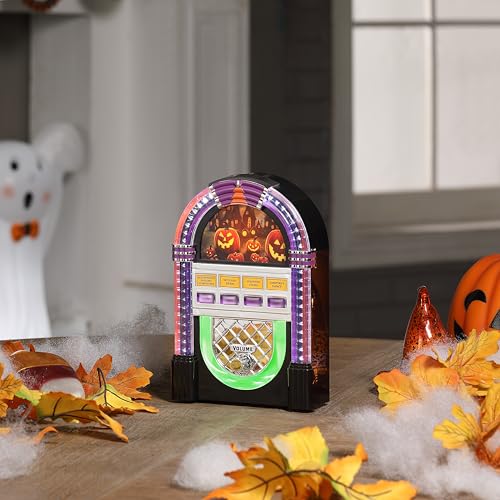 Retro Halloween Jukebox Decoration with LED Lights and Music - 9 Inch