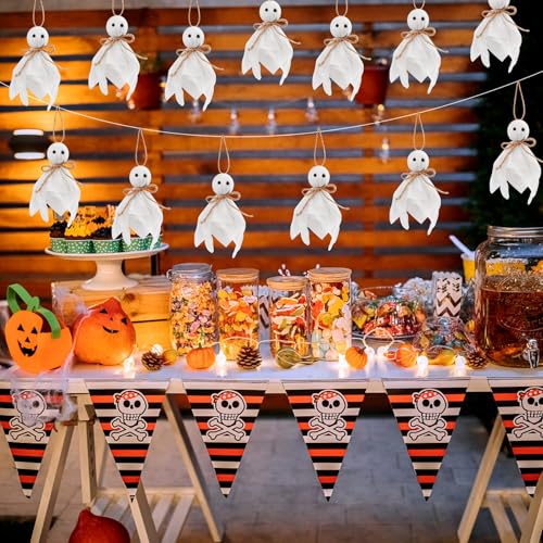 Halloween Ghost Hanging Ornaments Set - Rustic Cotton & Linen Decor for Yard & Porch