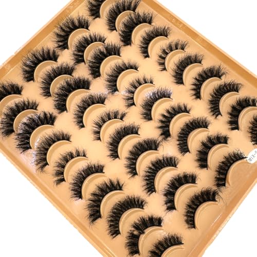 20 Pairs Faux Mink Lashes Pack - Dramatic Natural Wispy False Eyelashes with Pink Storage Case - Mix05
